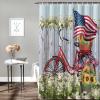 4th of July Shower Curtain Retro American Flag Sunflower Bike Patriotic Shower Curtains for Bathroom Decor Independence Day Daisy Bath Curtains Sets with Hooks Waterproof Stall Long Size 48"x72" view 3