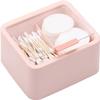 Tecbeauty 2pcs Qtips Holder - Middle Divider Cotton Pads Storage Dispenser Bathroom Organizer with Clear Hinged Lids for Cotton Balls Swabs Rounds-White & Pink view 2