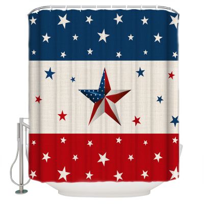 4th of July Shower Curtain American Flag Red Blue Stripes Patriotic Shower Curtains for Bathroom Decor Independence Day Patriotic Stars Bath Curtains Sets with Hooks Waterproof Extra Long 72" x 84"