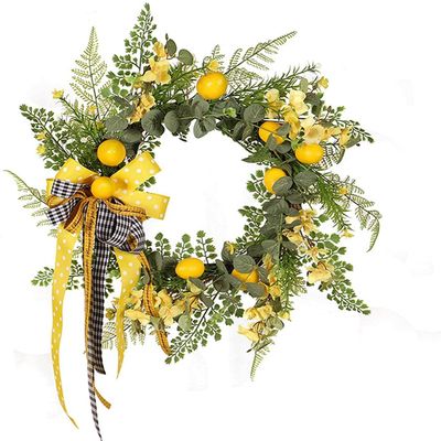 Artificial Lemon Garland Green Leaves Fruit Ornaments Fake Lemon Branch Hanging Lemon Garland for Wedding Home Wall Decoration - Round Head