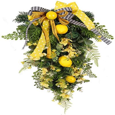 Artificial Lemon Garland Green Leaves Fruit Ornaments Fake Lemon Branch Hanging Lemon Garland for Wedding Home Wall Decoration - Drop Shape