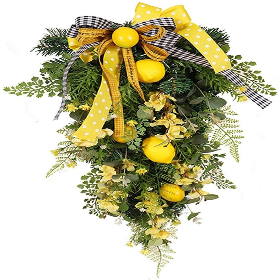 Artificial Lemon Garland Green Leaves Fruit Ornaments Fake Lemon Branch Hanging Lemon Garland for Wedding Home Wall Decoration - Drop Shape