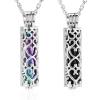 shajwo Cremation Jewelry Heart Vial Cylinder Urn Necklace for Ashes for Women Men Memorial Keepsake Locket Hollow Ashes Pendant,2PCS Rainbow/Black view 1