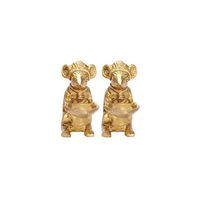 phareLamp Presents Brass Ganesha Mouse Rat Holding Diya Oil Lamp Pair (2 Pcs) Showpiece for Home Decor Vastu Fengshui Office Diwali Pooja Puja Gift Items #Sr-514#Aport-514