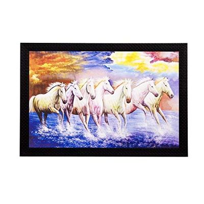 Frienemy Presents Lucky White Running Horses Matt Textured Framed Synthetic Wood Uv Art Painting (50.8 Cm X 1.3 Cm X 35.6 Cm) #Frienemy-433