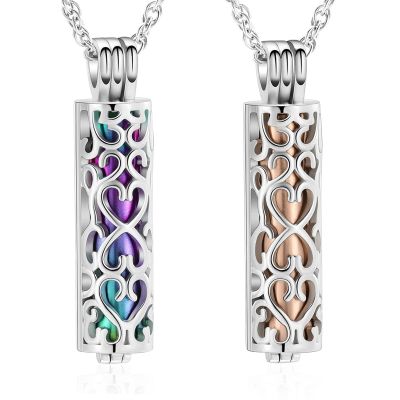 shajwo Cremation Jewelry Heart Vial Cylinder Urn Necklace for Ashes for Women Men Memorial Keepsake Locket Hollow Ashes Pendant,2PCS Rainbow/Rose Gold