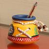 Frienemy Presents Terracotta Warli Hanpainted Table Top Organiser Knitted Pen Stand (8.6 Cm X 8.6 Cm X 8.1 Cm, Yellow) #Frienemy-001 view 1