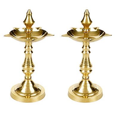 phareLamp Presents Brass Decorative Oxidised Kerala Fancy Samai Oil Diya (Gold_1.1 Inch X 2.1 Inch X 7.8 Inch) #Sr-484#Aport-484
