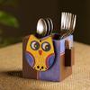 Frienemy Presents Wood 'Owl Motif' Spoon Toothpick Stand Holder with Cutlery Racks, Color: Holder: Brown and Blue, Owl Motif: Yellow #Frienemy-131 view 1