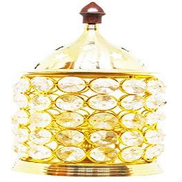 phareLamp Presents Cylindrical Brass Akhand Diya with Decorative Crystals Oil Lamp Lantern Cylindrical Shape | Diya for Puja and Festival Decoration - 18Cm #Sr-772#Aport-772