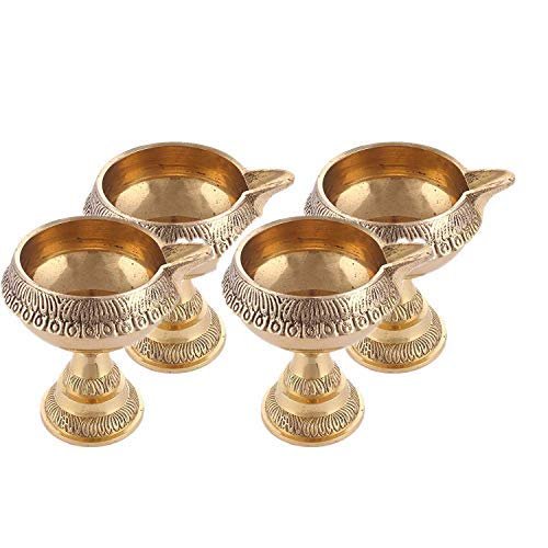phareLamp Presents Brass Kuber Deepak On Stand Diya Oil Lamp for Puja Home Decor (Golden, Height 6 cm) (Pack of 4) #Sr-341#Aport-341
