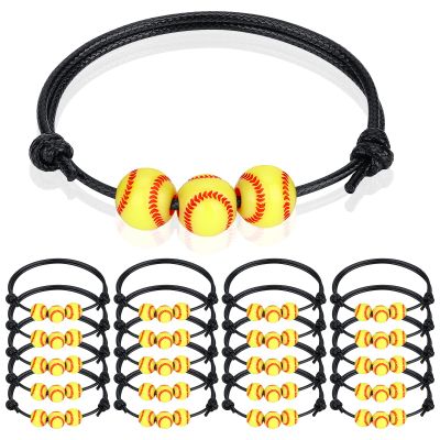 ZELARO 20 Pcs Softball Charm Bracelets - Softball Party Favors - Adjustable Wristbands - Inspirational Sports Ball Bracelet for Women - Birthday, Valentine's Day, Baseball Favors for Team