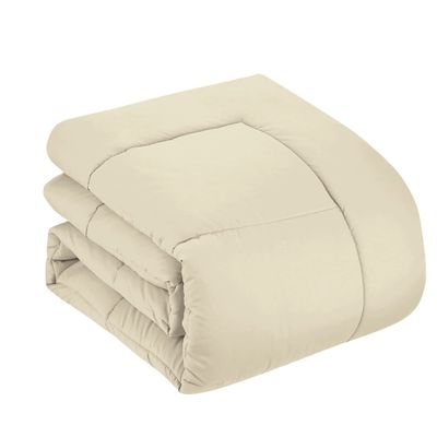 3 Piece Full (90'' x 90'') Comforter Set Solid Beige Color All Season Soft 600 GSM