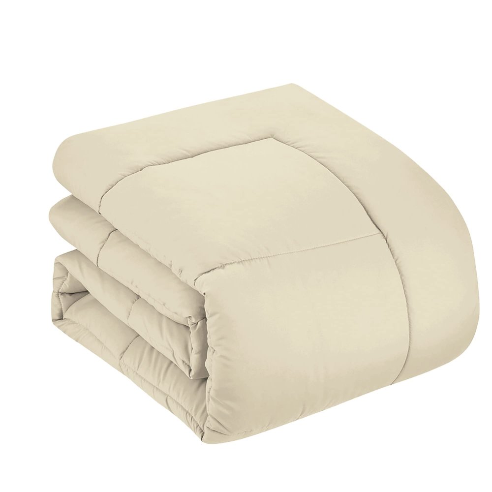 3 Piece Full (90'' x 90'') Comforter Set Solid Beige Color All Season Soft 600 GSM