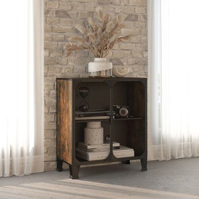FAMIROSA Storage Cabinet ic Brown 28.3"x14.2"x32.3" Metal and MDF