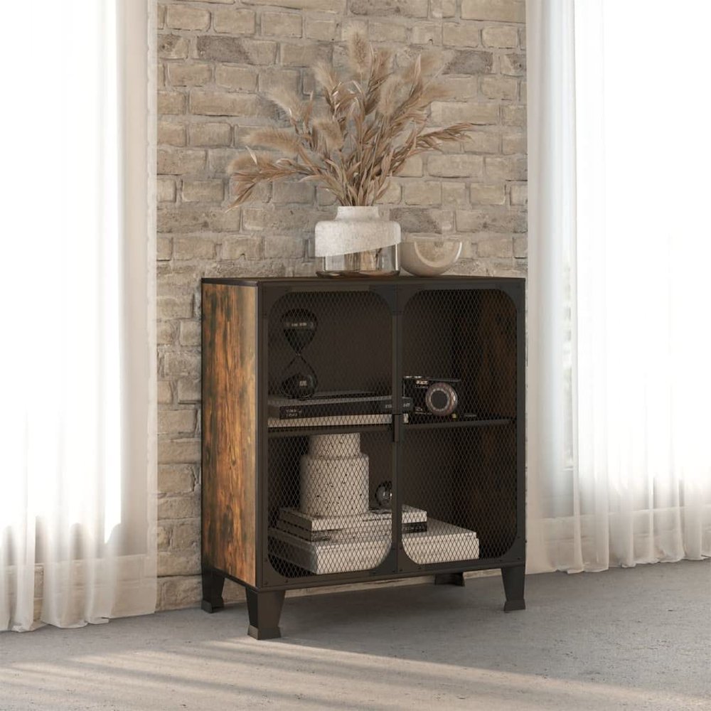 FAMIROSA Storage Cabinet ic Brown 28.3"x14.2"x32.3" Metal and MDF
