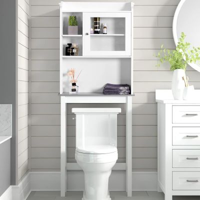 VERYKE Over The Toilet Storage Cabinet Space-Saving Toilet Shelf 3-Tier Bathroom Freestanding Cabinet with Adjustable Shelves and Glass Door for Small Places(White)