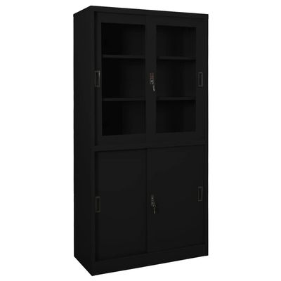FAMIROSA Office Cabinet with Sliding Door Black 35.4"x15.7"x70.9" Steel