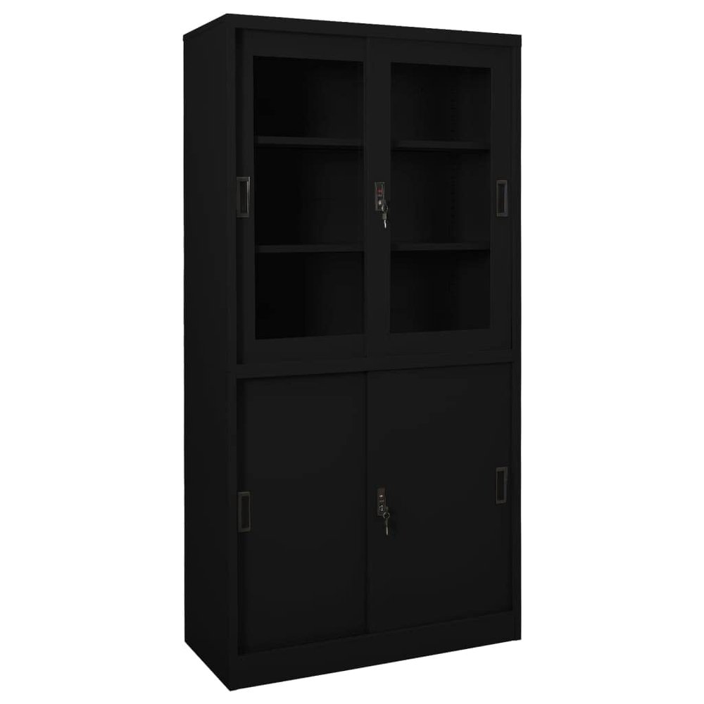 FAMIROSA Office Cabinet with Sliding Door Black 35.4"x15.7"x70.9" Steel