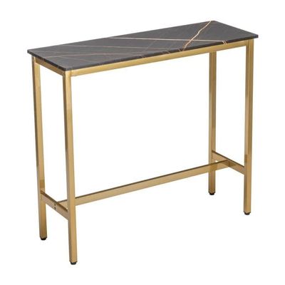Aklaus 40" Bar Table,Rectangular Industrial Bar Height Table with Sturdy Gold Metal Frame Black Faux Marble Top,Pub High Top Dining Table for Dining Room Living Room Console Entryway