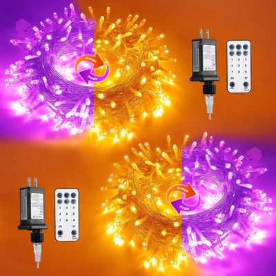 JMEXSUSS 2 Pack Orange Purple Halloween Lights Outdoor, Total 200 LED 66FT
