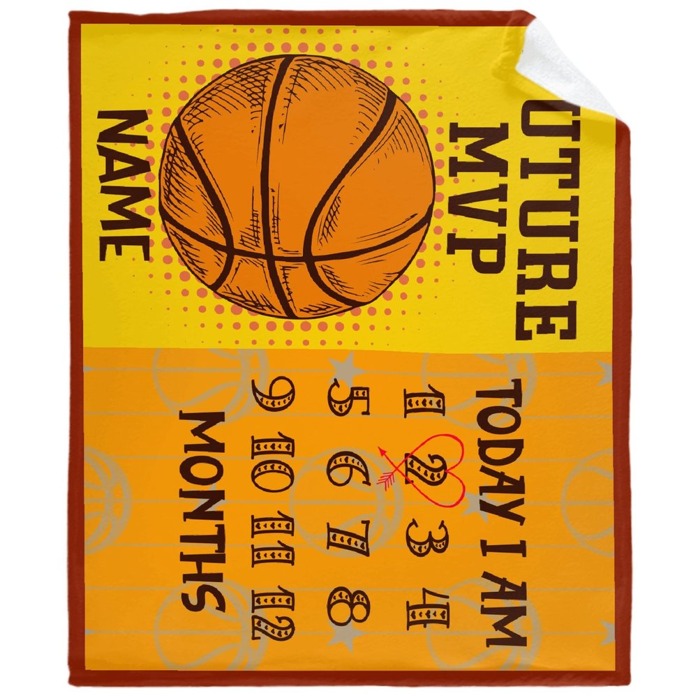 Lynnezilla Personalized Baby Month Blanket Name Blanket | Monthly Milestone Blanket for Newborn Boy Girl | 50"x60" | Basketball Customized Throw Blanket with Name for Souvenir Gift
