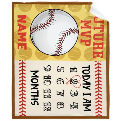 Lynnezilla Personalized Baby Month Blanket Name Blanket | Monthly Milestone Blanket for Newborn Boy Girl | 50"x60" | Baseball Sport Customized Throw Blanket with Name for Souvenir Gift