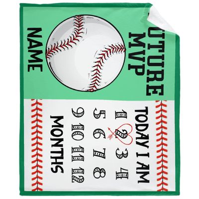 Personalized Baby Month Blanket Name Blanket | Monthly Milestone Blanket for Newborn Boy Girl | 50"x60" | Baseball Theme Ultra Soft Customized Throw Blanket with Name