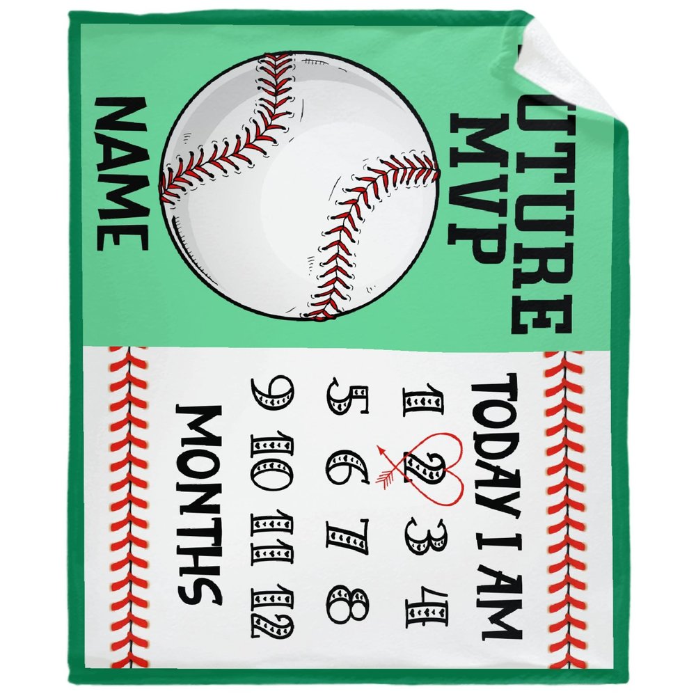 Personalized Baby Month Blanket Name Blanket | Monthly Milestone Blanket for Newborn Boy Girl | 50"x60" | Baseball Theme Ultra Soft Customized Throw Blanket with Name