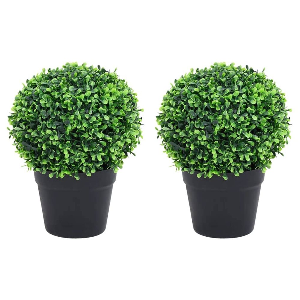 vidaXL 2x Artificial Boxwood Plants with Pots Ball Shaped Outdoor Ball Shaped Realistic Fake Plant Floral Decor Artificial Flower Green