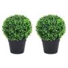 vidaXL 2x Artificial Boxwood Plants with Pots Ball Shaped Outdoor Ball Shaped Realistic Fake Plant Floral Decor Artificial Flower Green view 1