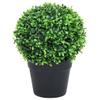 vidaXL 2x Artificial Boxwood Plants with Pots Ball Shaped Outdoor Ball Shaped Realistic Fake Plant Floral Decor Artificial Flower Green view 2