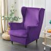 2 Pieces Velvet Wing Back Chair Slipcover,Stretch Soft Chair Cover,Plush Solid Color American Armchair Cover with Cushion Cover for Home Hotel (Purple New) view 1