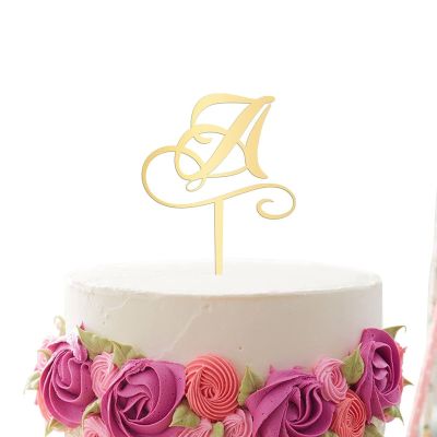 Vinisong Personalized Initials A Cake Topper Monogram Cake Topper Rustic Wedding Cake Topper Letter A Cake Topper Acrylic Gold Cake Decoration Birthday Party Decor Supplies