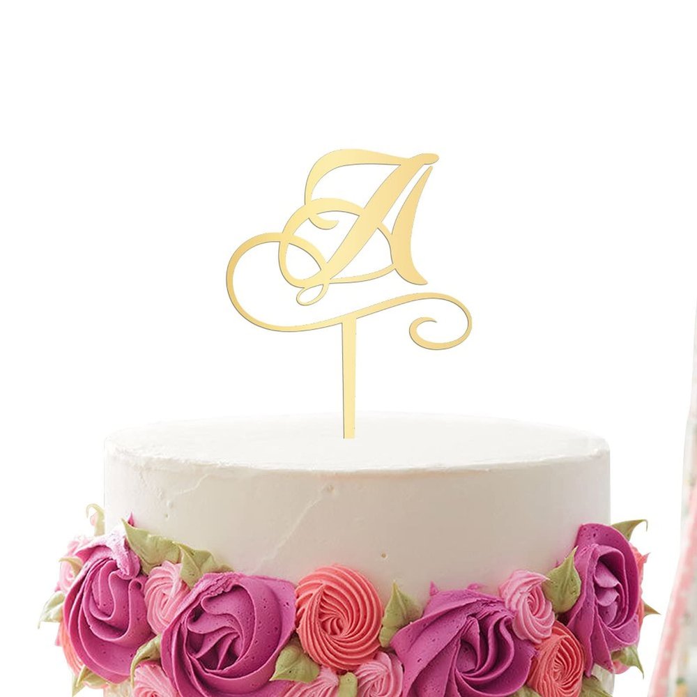 Vinisong Personalized Initials A Cake Topper Monogram Cake Topper Rustic Wedding Cake Topper Letter A Cake Topper Acrylic Gold Cake Decoration Birthday Party Decor Supplies
