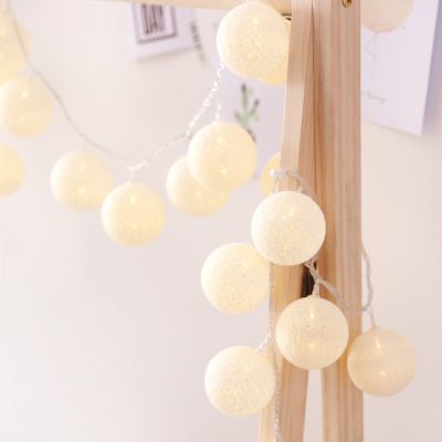 20 LED Cotton Ball Garland String Lights Christmas Fairy Lighting Strings for Outdoor Holiday Wedding Xmas Party Home Decoration (Warm White,by USB)