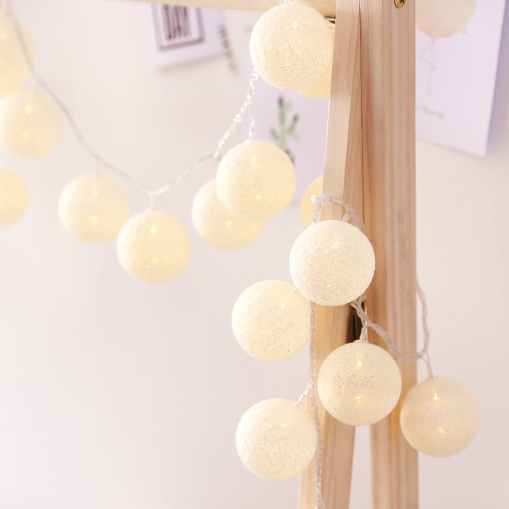 20 LED Cotton Ball Garland String Lights Christmas Fairy Lighting Strings for Outdoor Holiday Wedding Xmas Party Home Decoration (Warm White,by USB)