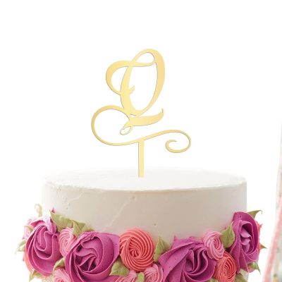 Vinisong Personalized Initials Q Cake Topper Monogram Cake Topper Rustic Wedding Cake Topper Letter Q Cake Topper Acrylic Gold Cake Decoration Birthday Party Decor Supplies