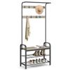 VASAGLE Coat Rack, Hall Tree with Shoe Bench for Entryway, Entryway Bench with Coat Rack, 4-in-1, with 9 Removable Hooks, a Hanging Rod, 13.3 x 33.1 x 72.1 Inches, Greige and Black UHSR400B02 view 1