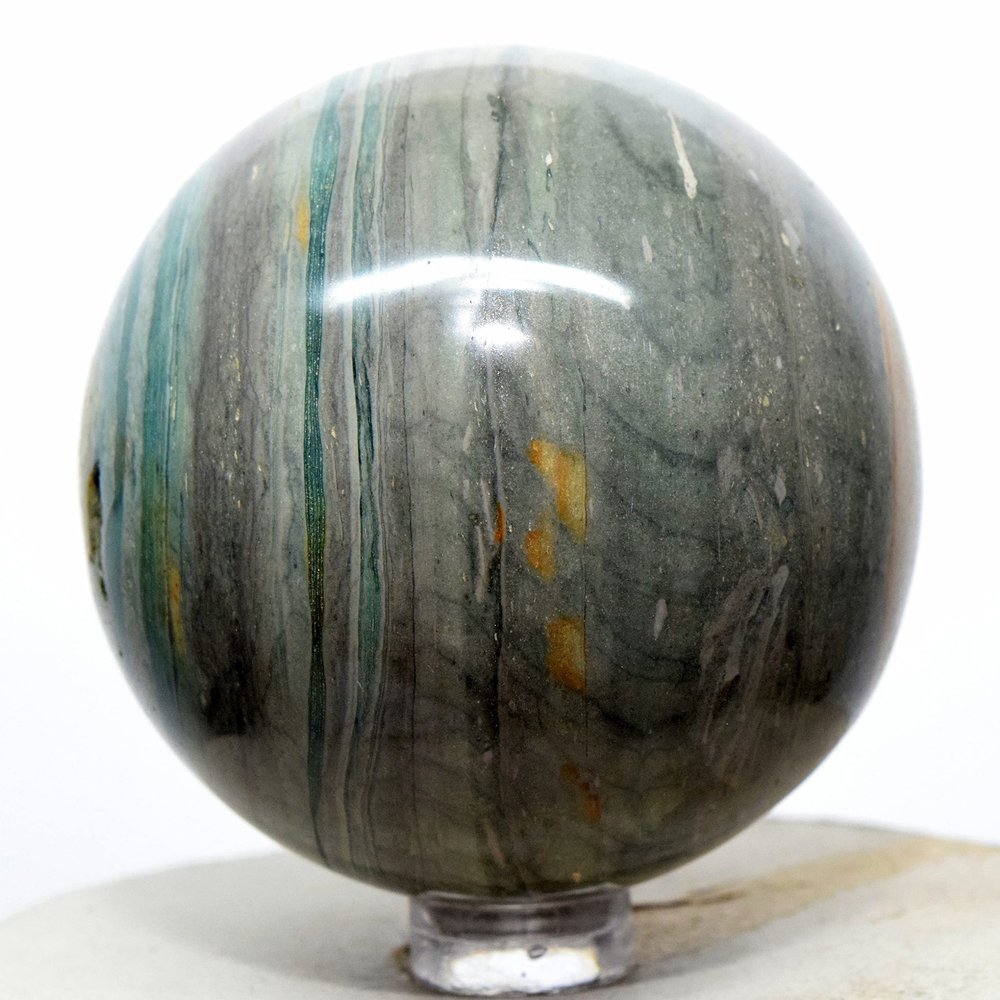 60mm Multicolor Agate Sphere Natural Banded Crystal Polished Ball Chalcedony Mineral Stone - Madagascar + Stand