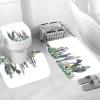 4 Pcs Watercolor Cactus Shower Curtain Set with Non-Slip Rug, Toilet Lid Cover, Bath Mat and 12 Hooks, Tropical Flower Pattern Waterproof Shower Curtain Sets for Bathroom view 2
