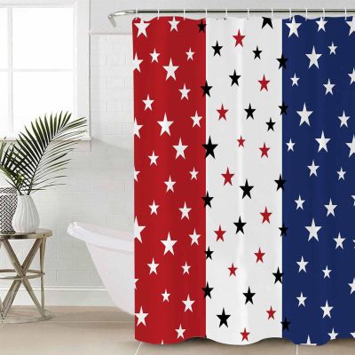 TocaHome Decorative Shower Curtain Polyester Fabric Bathroom Accessories 4th of July Independence Day Blue White Red Stars and Stripes American Flag Machine Washable Curtain 36x72 Inch for Home Hotel