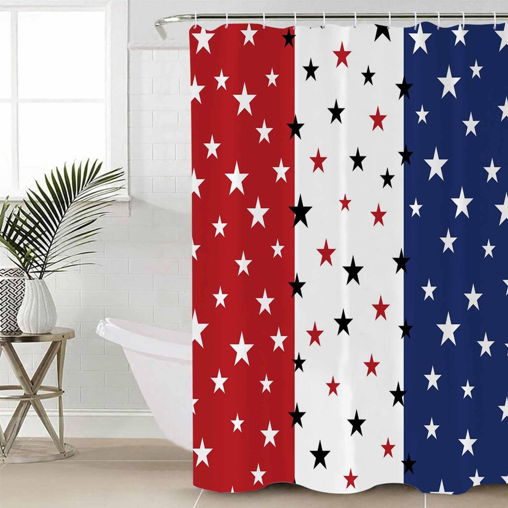 TocaHome Decorative Shower Curtain Polyester Fabric Bathroom Accessories 4th of July Independence Day Blue White Red Stars and Stripes American Flag Machine Washable Curtain 36x72 Inch for Home Hotel