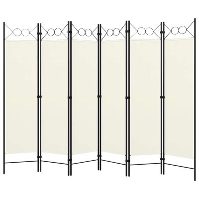 Tidyard Room Divider, 6-Panel Freestanding Partition Privacy Screen with Circle Design, White Fabric and Iron Frame, 94.5inx70.9in for Bedroom or Room Separation