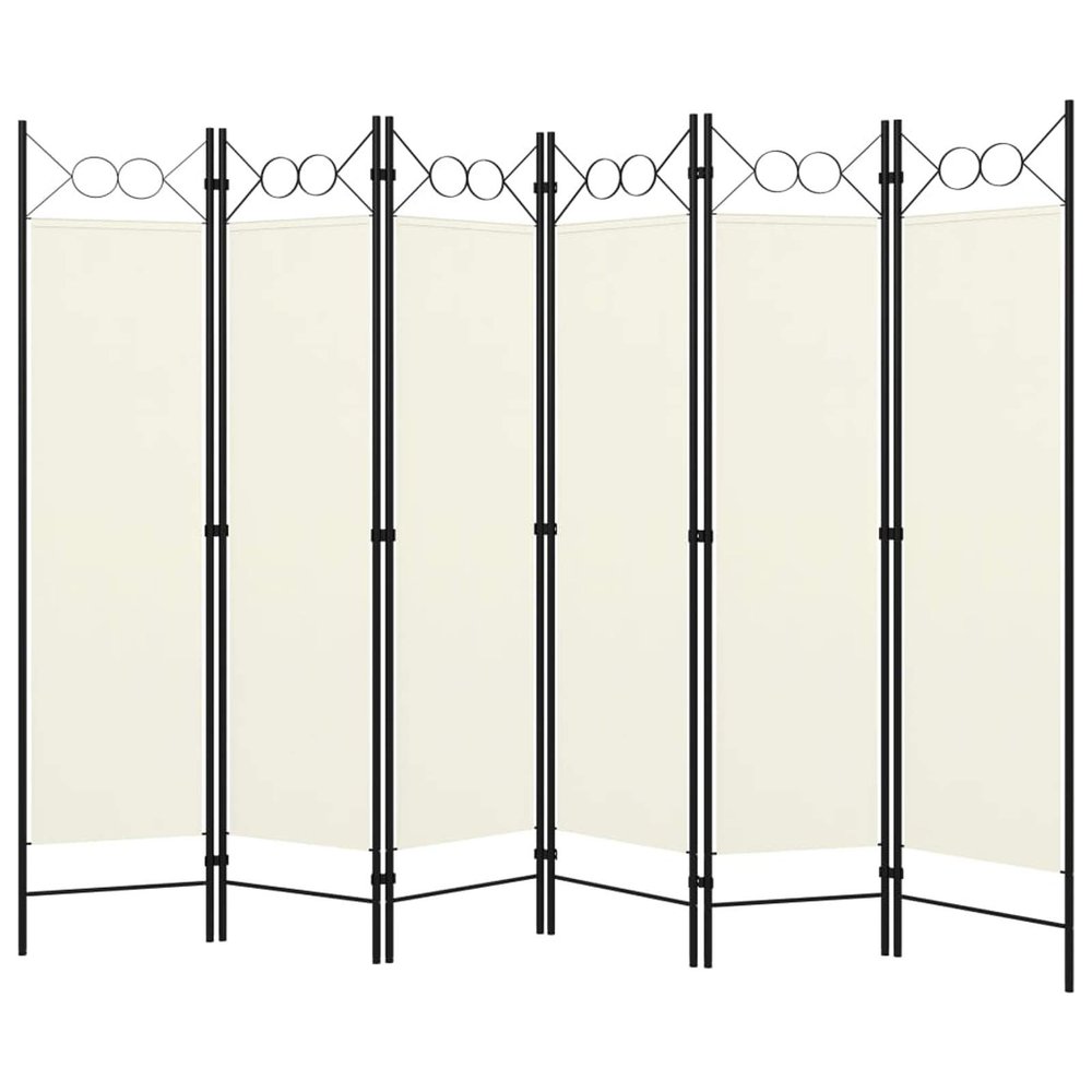 Tidyard Room Divider, 6-Panel Freestanding Partition Privacy Screen with Circle Design, White Fabric and Iron Frame, 94.5inx70.9in for Bedroom or Room Separation