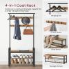 VASAGLE Coat Rack, Hall Tree with Shoe Bench for Entryway, Entryway Bench with Coat Rack, 4-in-1, with 9 Removable Hooks, a Hanging Rod, 13.3 x 28.3 x 72.1 Inches, Rustic Walnut and Black UHSR040B41 view 3