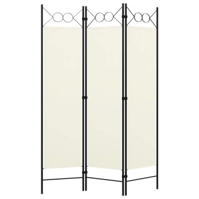 Tidyard Room Divider, 3-Panel Freestanding Partition Privacy Screen with Circle Design, White Fabric and Iron Frame, 47.2inx70.9in for Bedroom or Room Separation