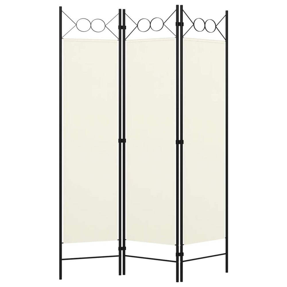 Tidyard Room Divider, 3-Panel Freestanding Partition Privacy Screen with Circle Design, White Fabric and Iron Frame, 47.2inx70.9in for Bedroom or Room Separation