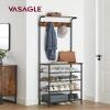 VASAGLE Hall Tree with Shoe Bench, Coat Rack Shoe Bench, 5-Tier Shoe Rack Different Heights, 5 Dual Hooks, Top Shelf, Entryway Organizer, Hallway Bedroom Dorm, Rustic Brown and Black UHSR412B01 view 2
