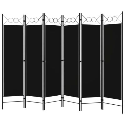 Tidyard Room Divider Screen, 6-Panel Freestanding Partition with Circle Design, Black Fabric on Powder-Coated Iron Frame, 94.5x70.9 Inches for Bedroom Privacy and Room Separation